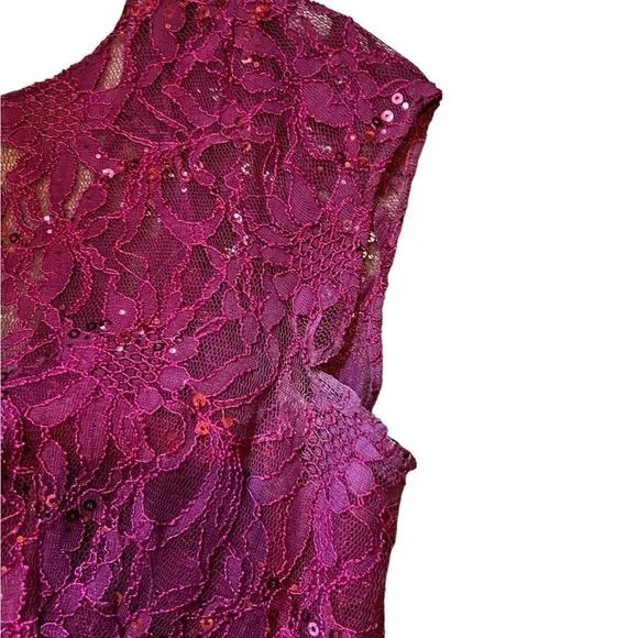 Magenta Lace Sequin Dress by Adrianna Papell - Picture 5 of 8